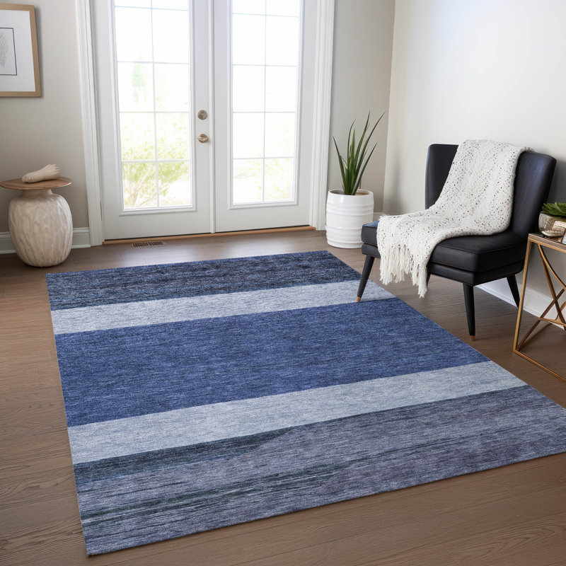 Tapis bleu marine intérieur / extérieur lavable à la machine Claudian ACN1624, Rectangulaire 8 pi x 10 pi