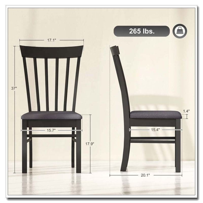 Chaise rembourrée en bois avec structure en bois d'hévéa, Black,Grey