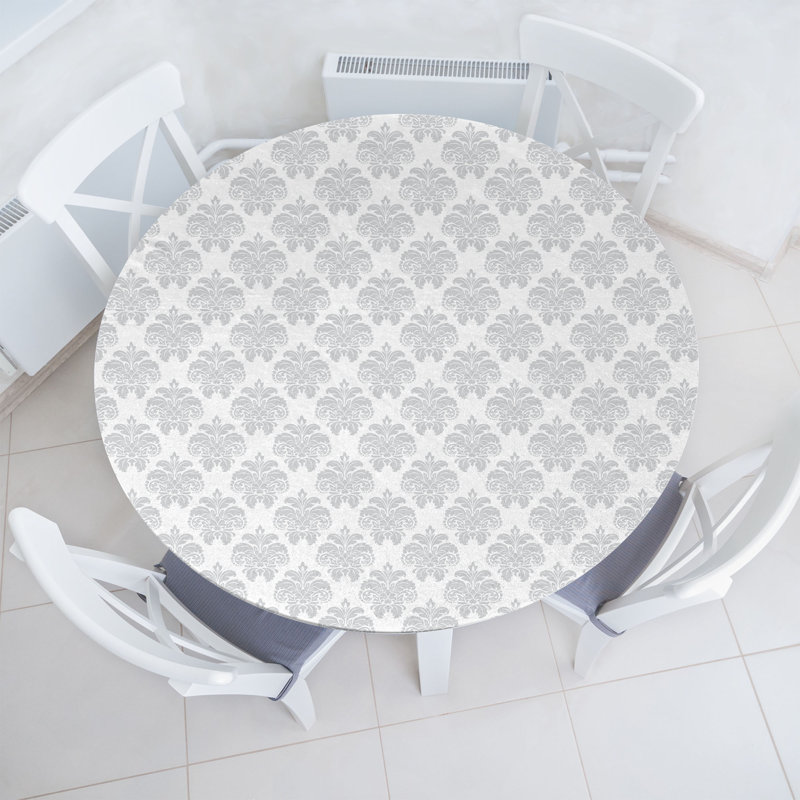 Ambesonne Abstract Fitted Round Tablecloth White and Pale Grey, 51.97" Round