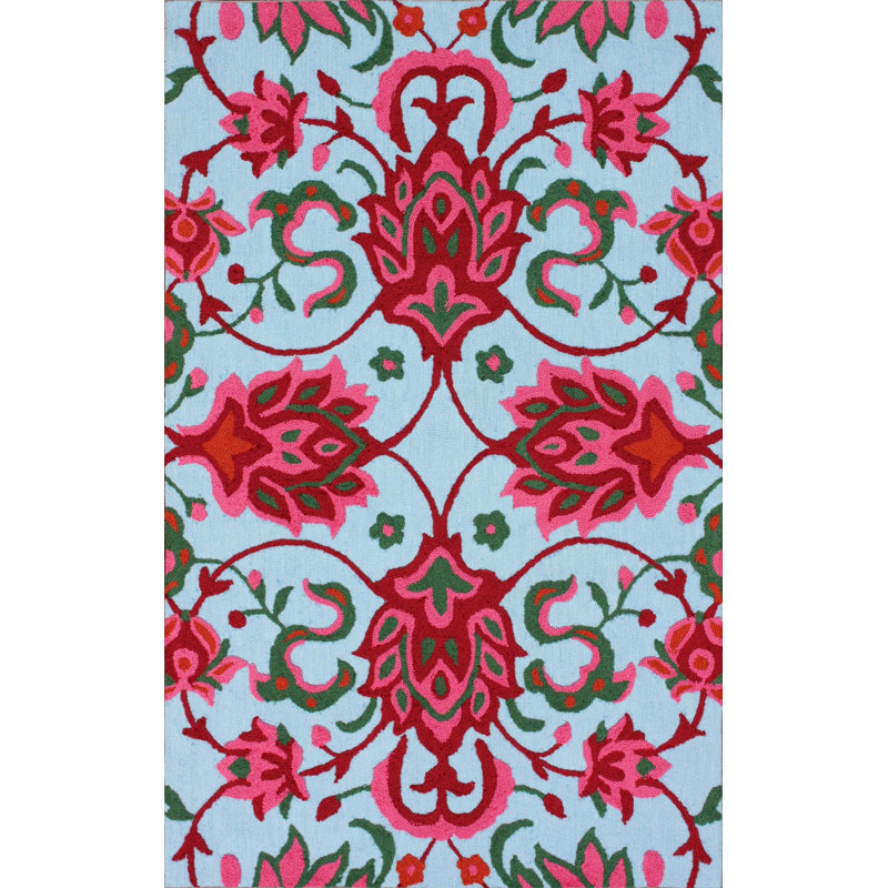 Tapis bleu ciel et rouge Baltique, 7 pi 6 po x 9 pi 6 po