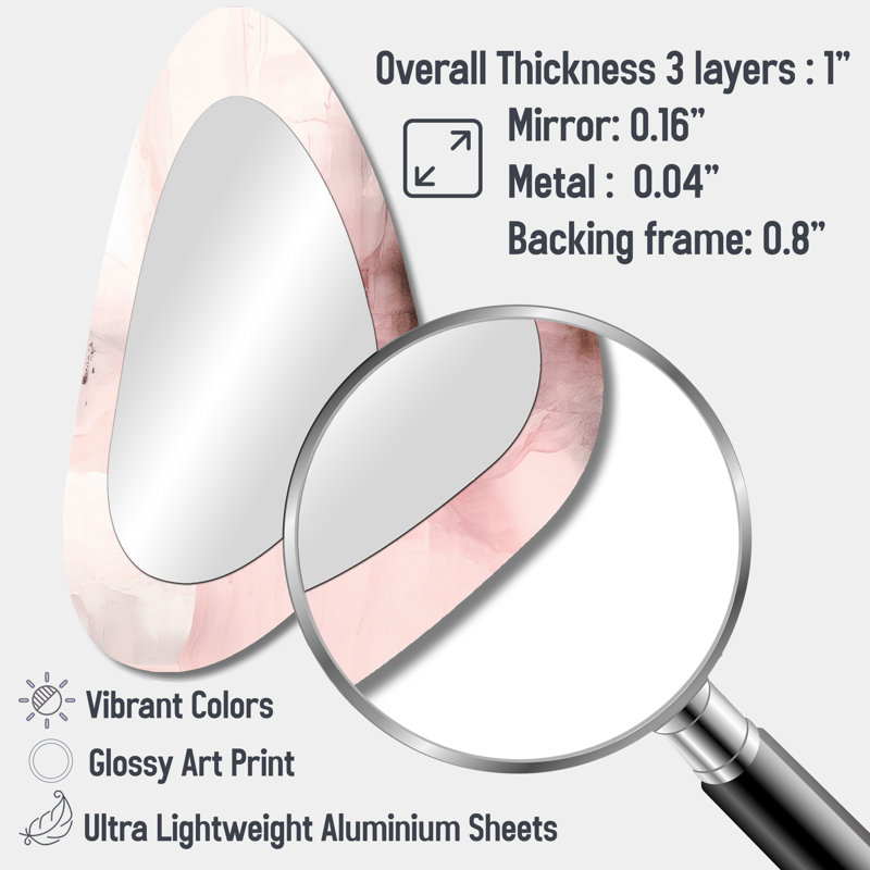 Pink Delicate Abstract Marble IV - Marble Asymmetrical Wall Mirror, Modern Unique Shape Decorative Mirror, Printed Metal Art