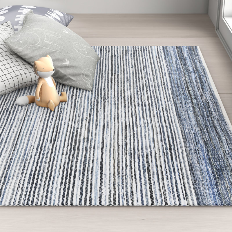 Handmade Braided Cotton Bright Blue/Navy Rug, Rectangle 10' x 14'