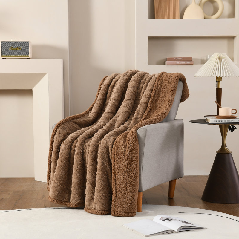  Jeté en sherpa doux et confortable, Brun