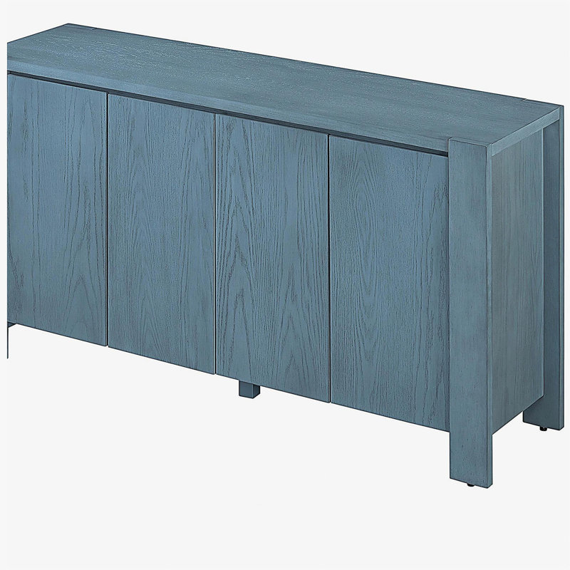 TREXM Storage Cabinet with Storage, 4-door Retro Wooden Side Cabinet with Wear Treatment and Adjustable Shelves, Suitable for Dining Room, Kitchen, and Living Room (Navy Blue)