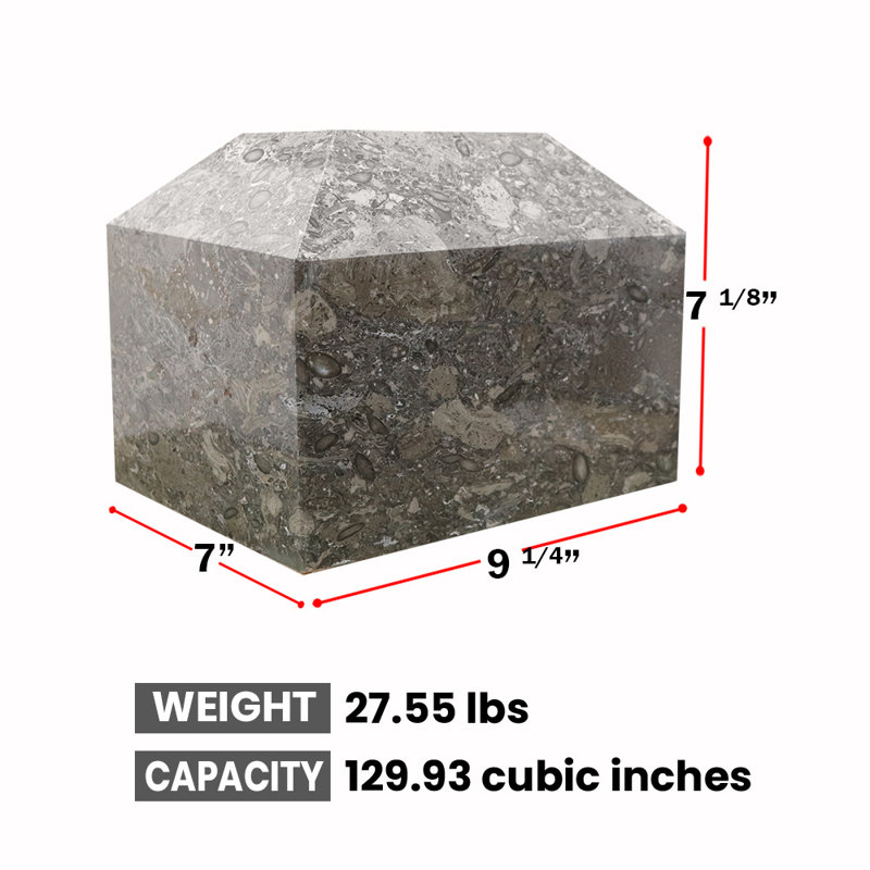 Polished Marble Tribute Urn – Adult Cremation, 129 Cu In Capacity, Oceanic Gray