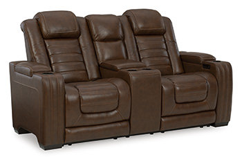 Chocolate Faux Leather Tufted Power Reclining Loveseat with Storage