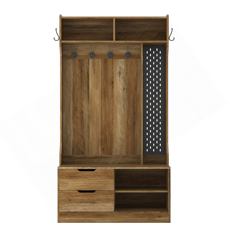 Hall Tree With Bench With 6 Hooks Coat Hanger Entryway Bench Storage Bench, Brown