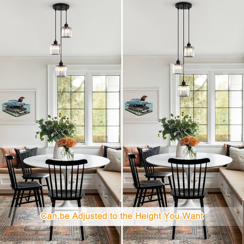 Stacyann 3 - Light Round Crystal Chandelier with Crystal Lampshade, Dining Room Light Fixture Over Table with Adjustable Height