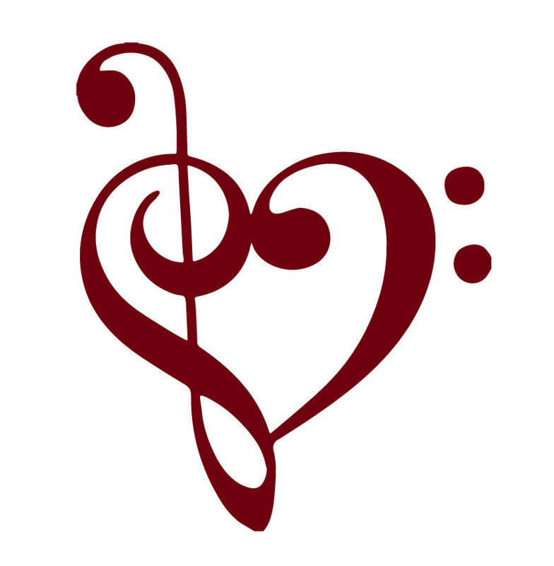 Décalcomanie murale coeur musical, H 48 po x l 40 po x P 0,01 po, Bourgogne