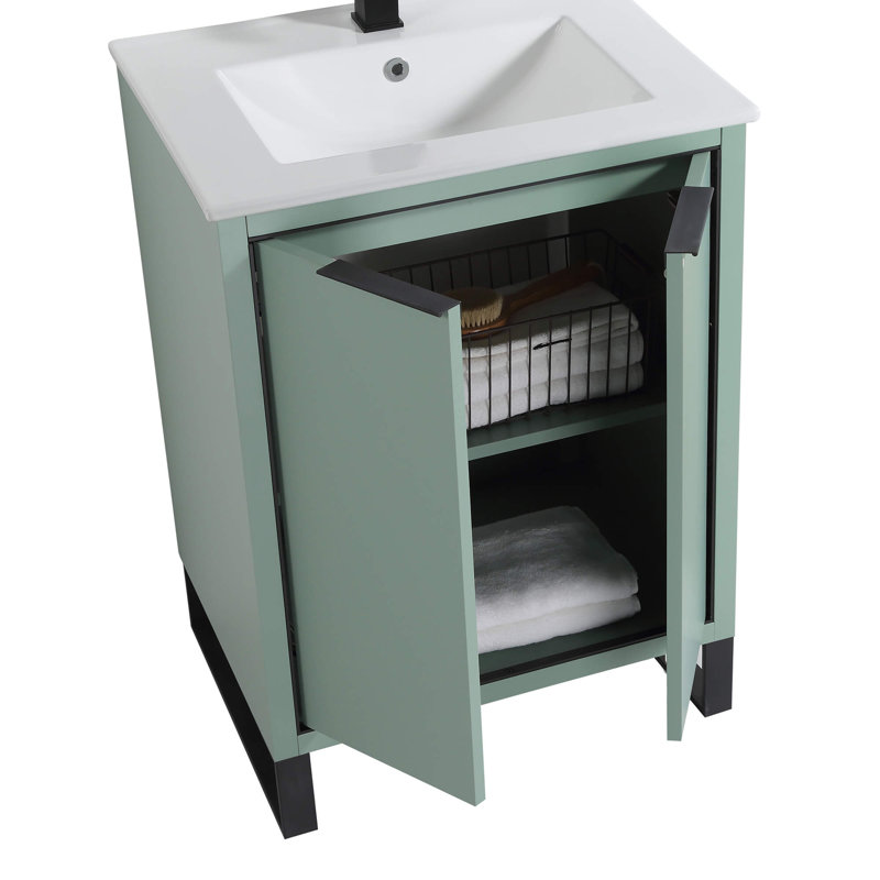 24'' Single Bathroom Vanity Set, Matte Black, Mint Green