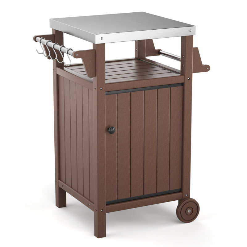 Chariot de barbecue HDPE, chariot de service de table de salle à manger d'extérieur, Brun