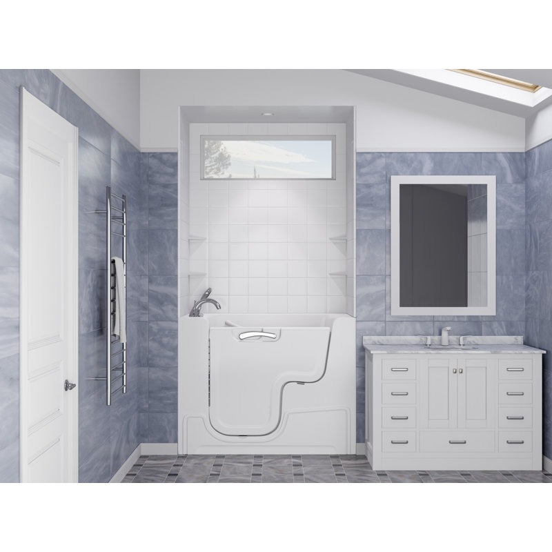 Tub'n Wall Series 29" x 53" Left Side Drain Soaker Bathtub in White with 6 in. Tile Shower Wall Kit, Left