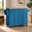 Chariot de rangement roulant pour îlot de cuisine avec porte-épices et porte-serviettes bleu