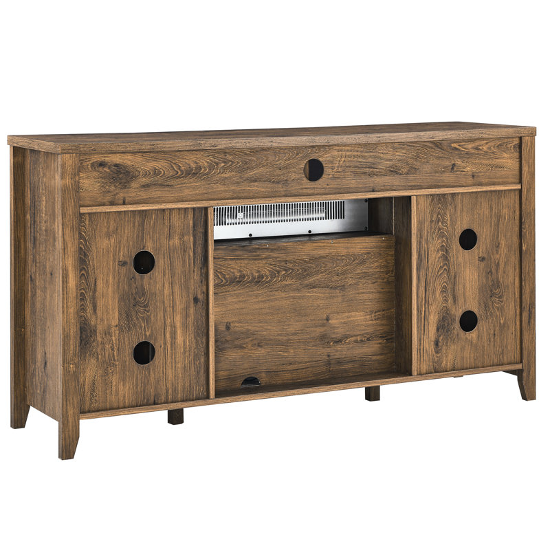 Meuble télé avec foyer électrique, 55 po. Thème récupéré. 5 000 pi par heure. Première protection contre la surchauffe. Console pour foyer avec flammes douillettes, fini. Élément chauffant de 1 500 W. Dimensions doubles. Réglable