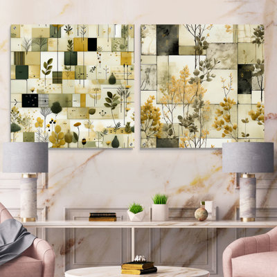 Green Cubic Botanical Dreams - Abstract Acrylic Wall Art Glass Set Of 2