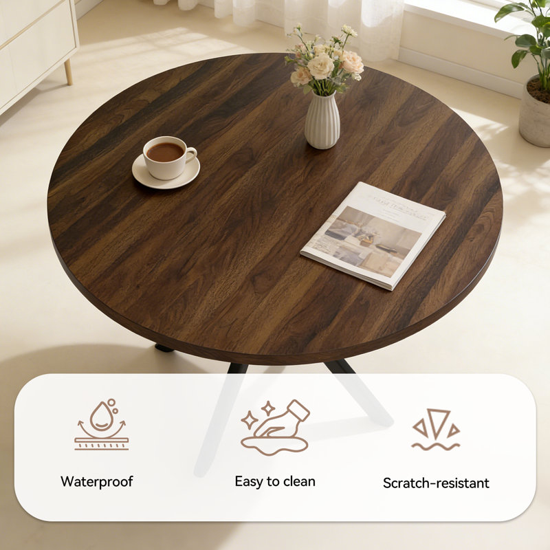 43.4 Inch Round Dining Table, Kitchen Table with Carbon Steel Legs for Kitchen Dining Room Apartment  , Walnut