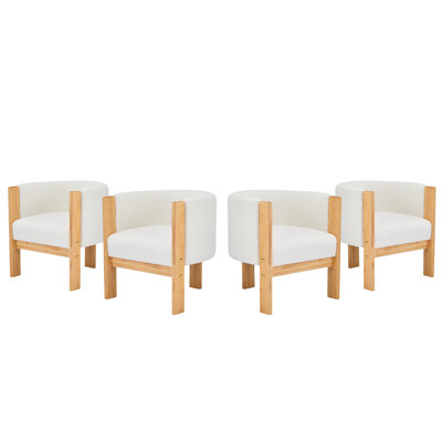 Ensemble de 4 chaises de salle à manger rembourrées, structure en bois d'hévéa naturel et tissu blanc bouclé, fauteuils modernes pour salle à manger et salon, capacité de 225 lb