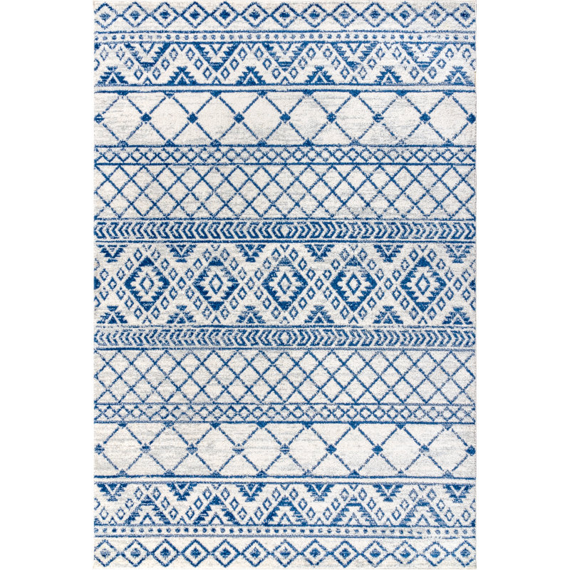 Tybalt Moroccan HYPE Boho Vintage Tribal Cream/Blue Rug, Rectangle 3' x 5'