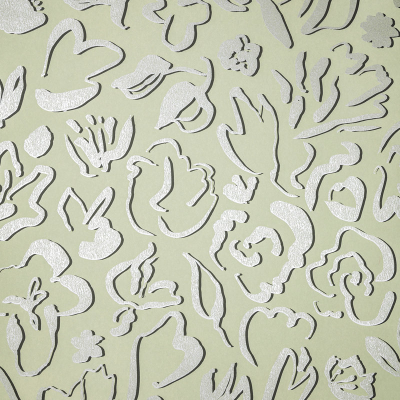 Salt Metallic Fiore Flower Design Wallpaper Roll, Green