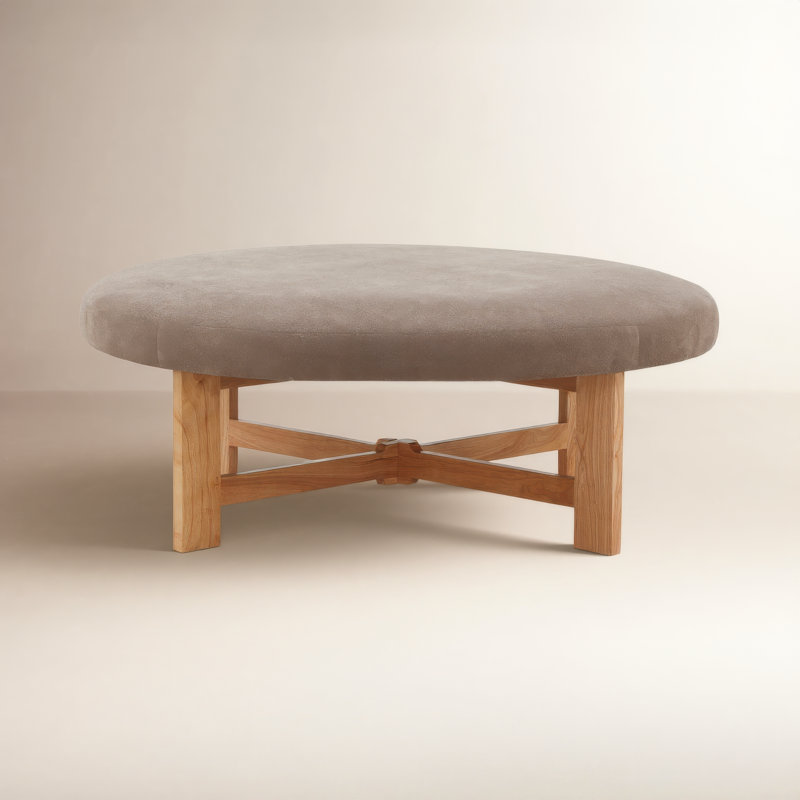 Vinny Round Ottoman, Dark Ivory Boucle