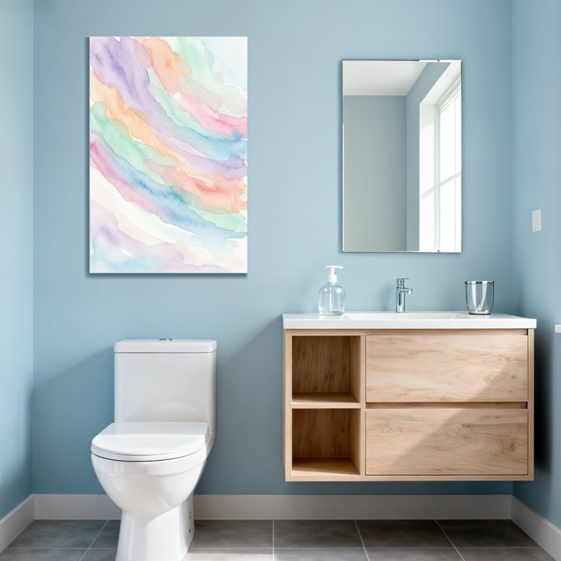 Motif de vagues abstrait arc-en-ciel aquarelle douce, H 36 po x l 24 po