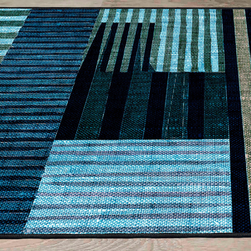 Wencil Premium 100% Cotton Area Rug, 31.5 x 19.7 inches | 1200 GSM, 0.4 in Pile Height | Antibacterial, Non-Slip PVC Underside, Machine Washable | Elegant White, Yellow, Blue & Navy Design for Living Room & Bedroom