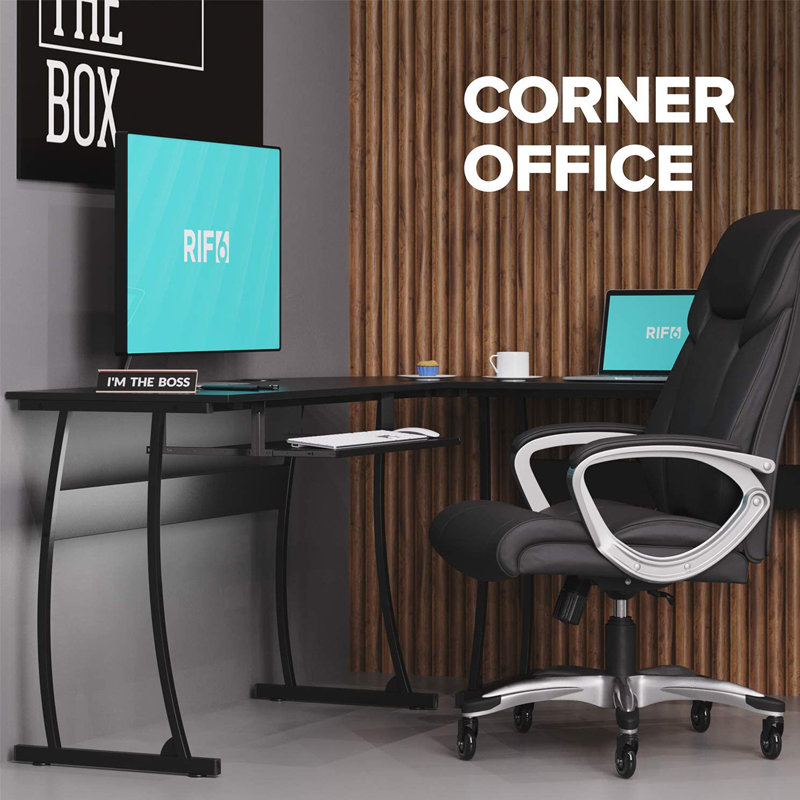 RIF6 L Shaped Modern Computer Office Desk w/ Keyboard Tray, Easy Assembly, Black