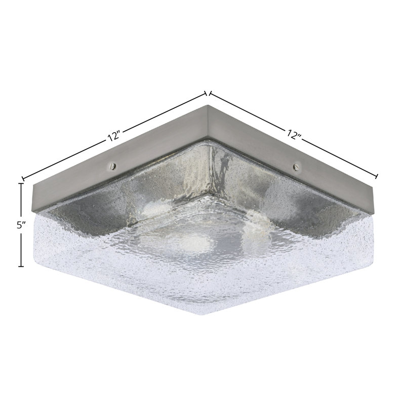 12" Flush Mount, 3-Bulbs, Shown With Glass, Brushed Nickel, Clear