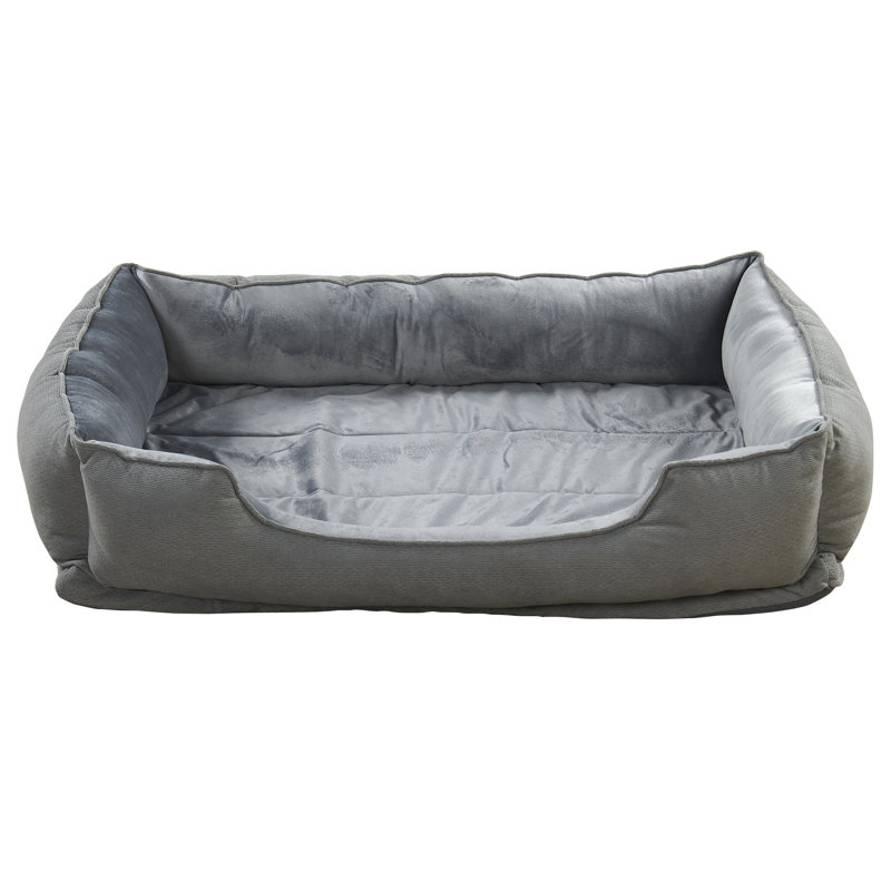 Lit pour animal de compagnie texturé en peluche rectangulaire avec doublure en micro vison, H 11 po x l 35 po x P 48 po, Gris
