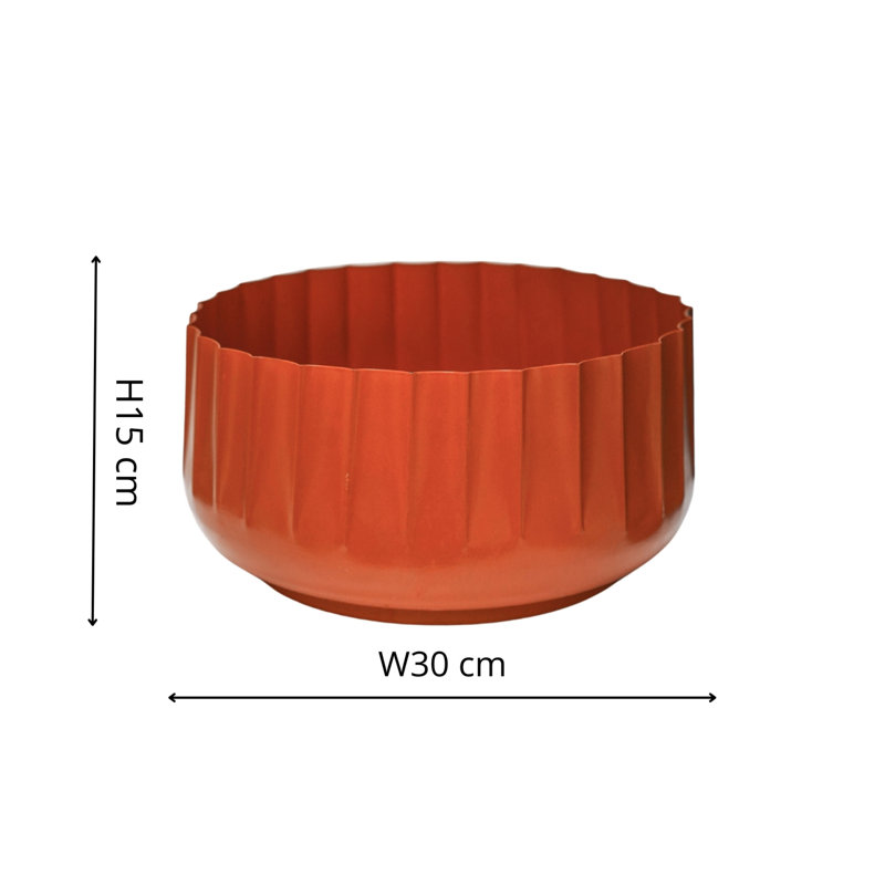 Ivyline Outdoor Hudson Corrugated Bowl Planter H15 Metal Pot Planter, Orange