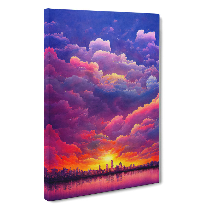 Watercolour City Skyline Clouds No.4 - Wrapped Canvas, 60cm H x 40cm W x 3cm D