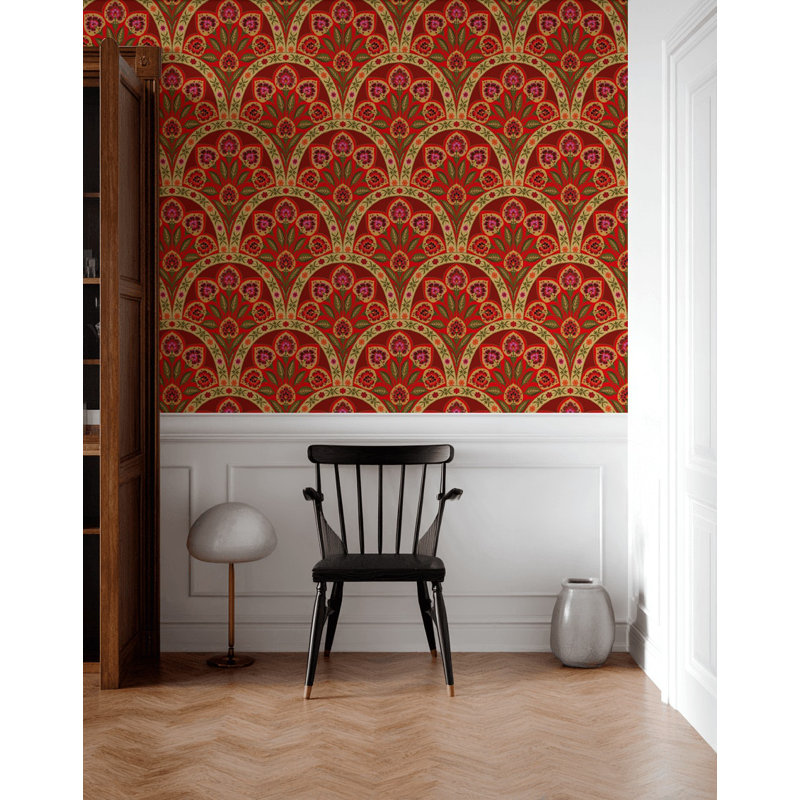 Papier peint floral avec motif géométrique rétro