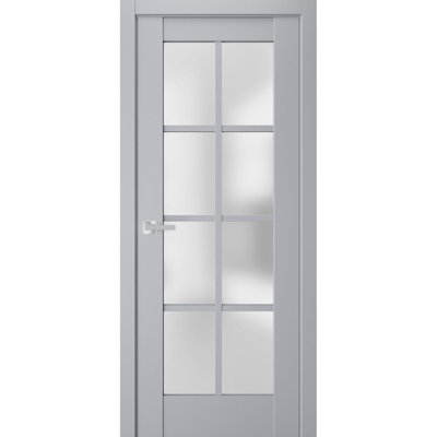 Porte intérieure française pleine prémontée, verre dépoli, Veregio 7412, gris mat, panneau simple, cadre, poignées, pour salle de bain ou chambre, portes robustes - 71 x 203 cm