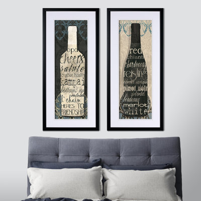 « wine collection », ensemble de 2 reproductions de peintures à l’acrylique encadrées