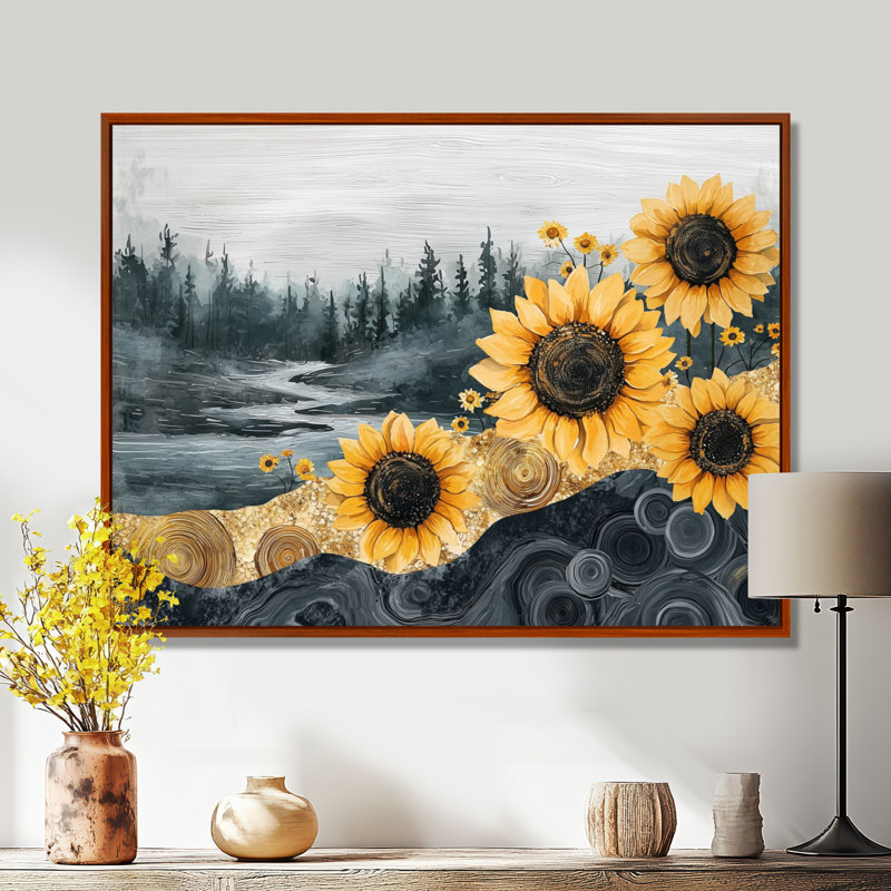 «Dormendo Sunflowers Landscape Into A Crystal Winter Landscape III», art mural toile, H 16 po x l 32 po, Brun