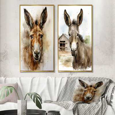 «Donkey Portrait Country Charm II», ensemble de 2 reproductions d'art sur toile