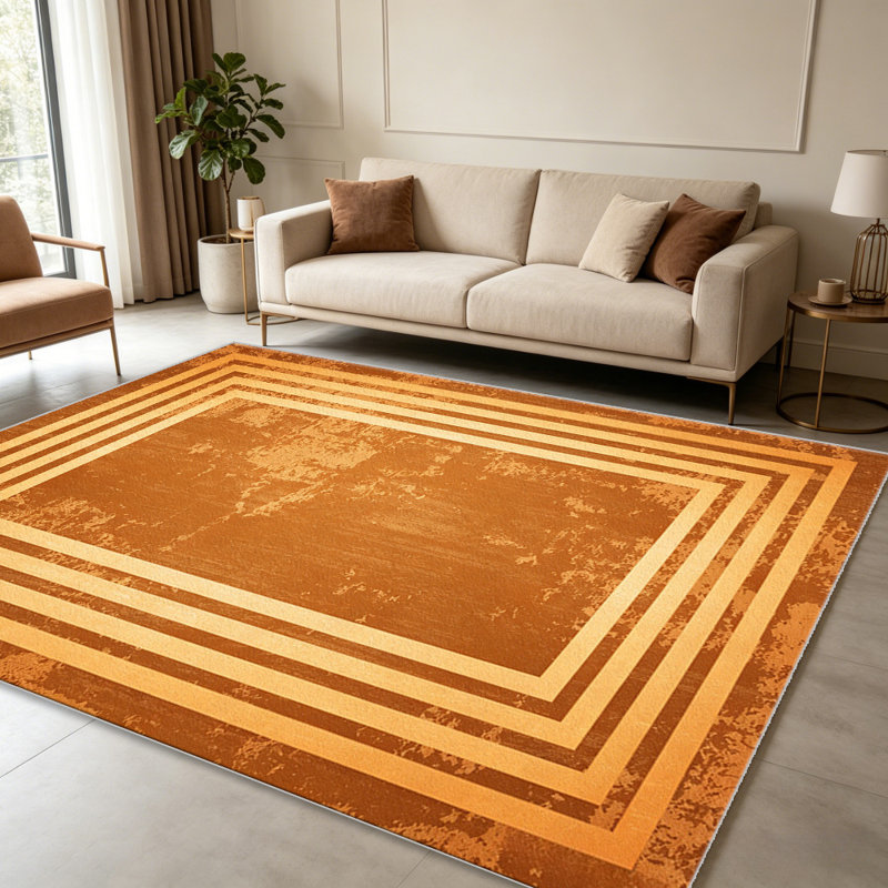 Orange Multi Border carpet-easy to clean, machine-washable, soft and comfortable; suitable for door mats, kitchens, living rooms, bedrooms, corridors, and laundry areas. Easy to clean, durable carpet for home decoration.