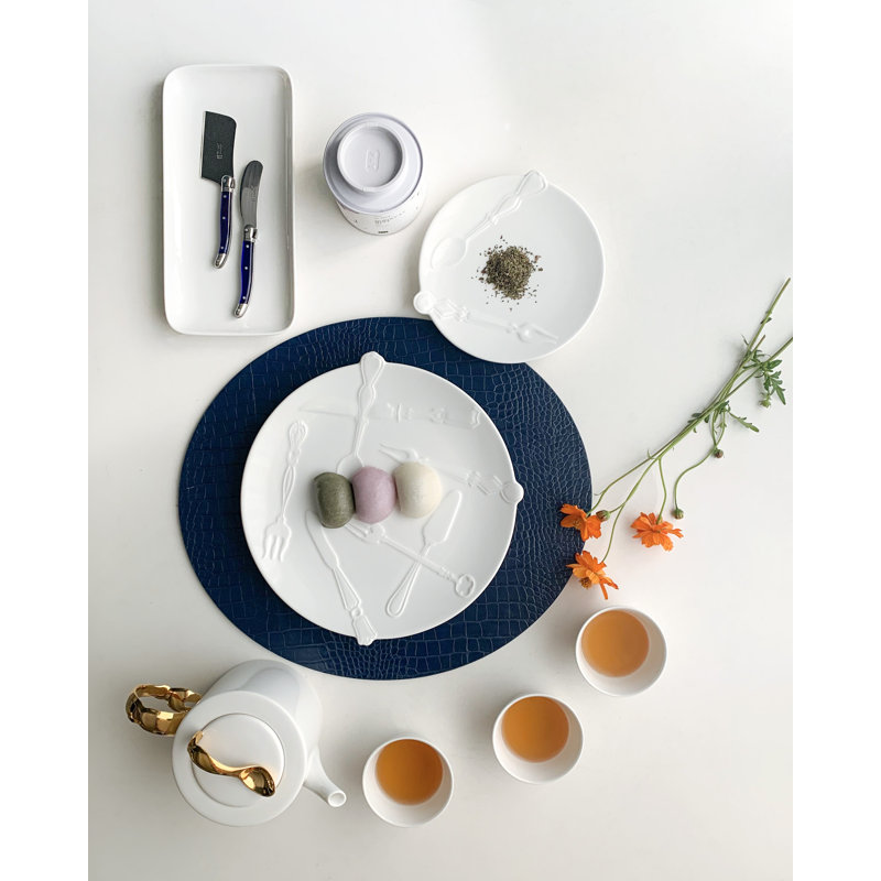 Dovi Faux Leather Round Placemats, Dark Blue