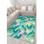 Tapis lavable décoratif bleu et vert à motif floral-1824399592