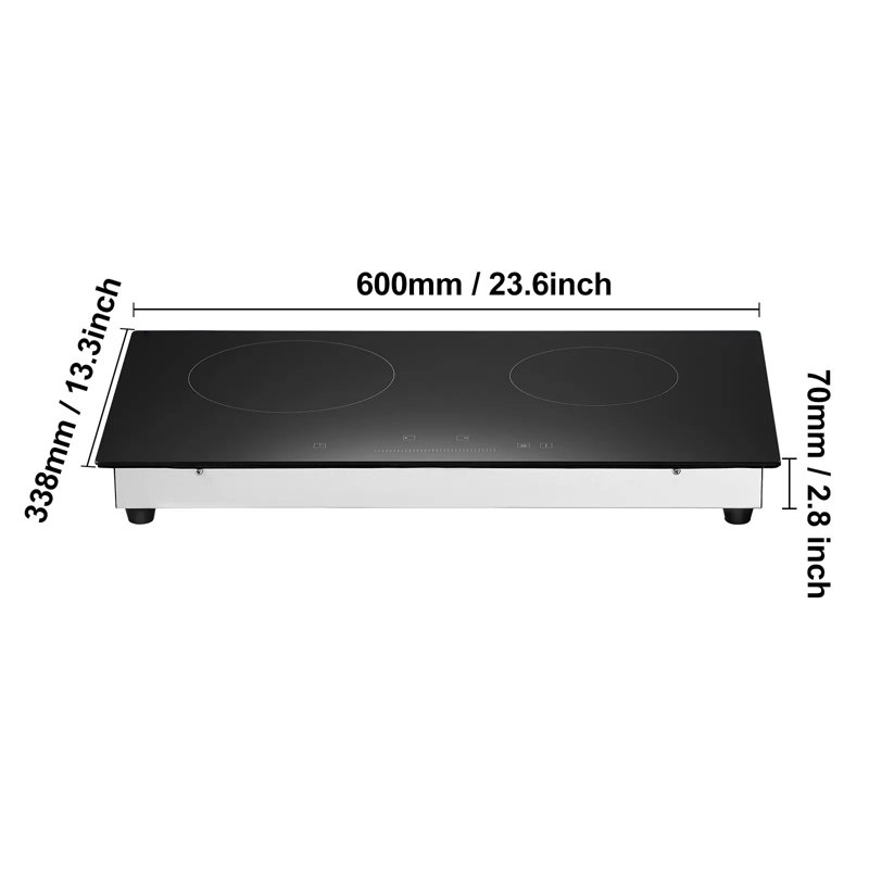 Surface de cuisson électrique, 24 po, 2 brûleurs, surface de cuisson radiant en céramique 1800 W, commande tactile, 9 niveaux de chaleur, 120 V