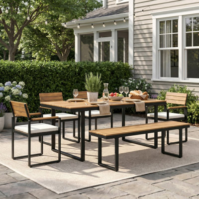 6-Piece Patio Dining Table Set for 6, Outdoor Furniture Sets with 68.28" Rectangle Table, Patio Table and Chairs Set with Cushions for Backyard, Garden, Poolside
