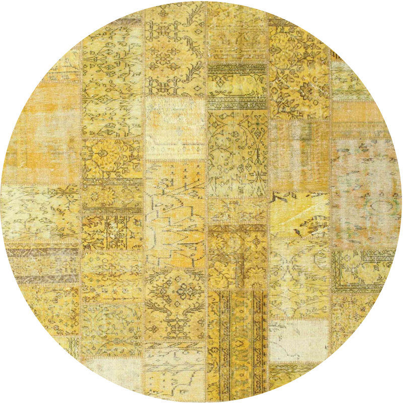 Tapis jaune/gris contemporain, Rond 6 pi