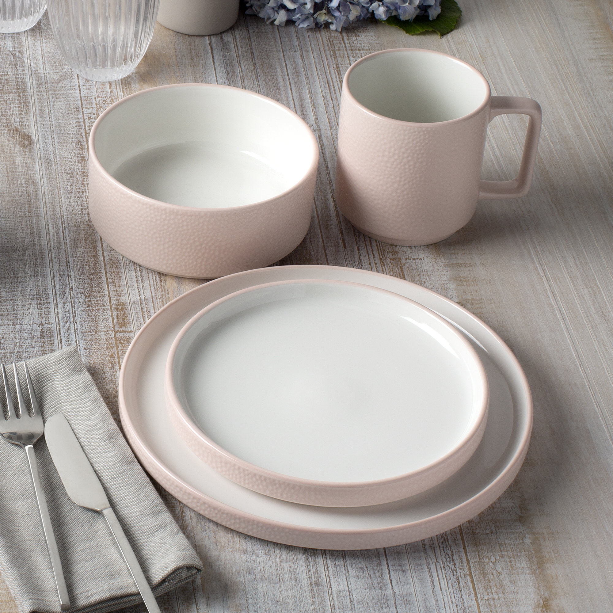 Noritake Colortex Stone Stax Mugs, 16 Oz., Set of 4, Blush