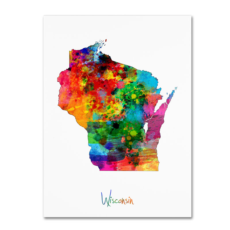 « wisconsin map », reproduction d’impression sur toile tendue, H 32 po x l 24 po x P 2 po