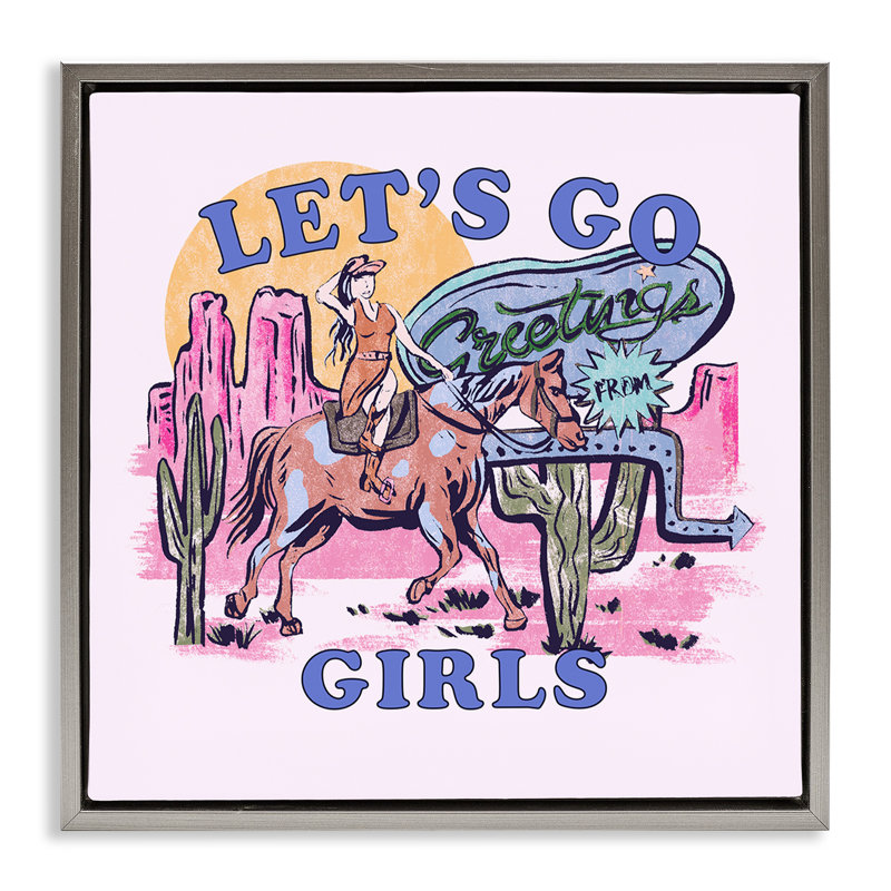 "Western Let'S Go Girls", art mural sur toile flottante par Melissa Wang, Cadre flottant gris lustré, H 18 po x l 18 po