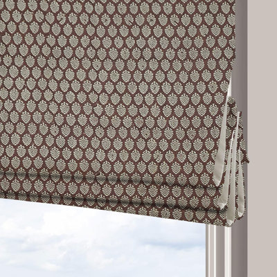  100% Blackout Soft Cozy Thick Linen Roman Shade Window Treatments with Floral Handmade Block Print for French Door, Home and Office Decor, Roll Up Blind Room Darkening, Sangmarmar