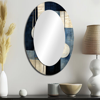 Collage géométrique bleu azur - Miroir mural moderne bleu ovale