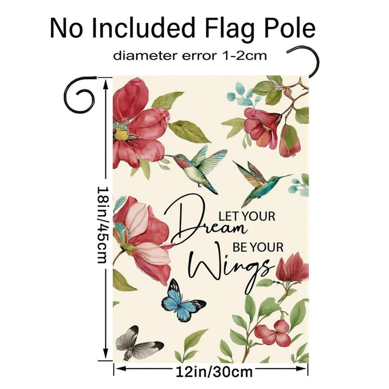 Drapeau citation colibri floral, rose 30 x 45 cm / (12 po x 18 po) Balcon dans la cour