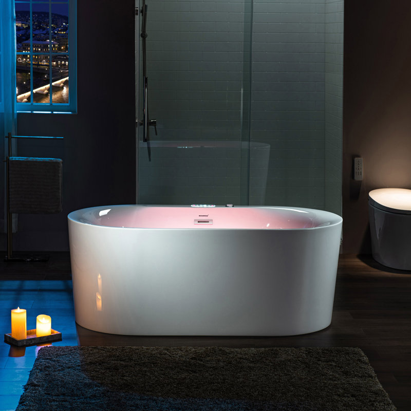 Baignoire tourbillonnante autoportante à double bain à bulles 59 L x 31 1/2 po avec panneau de contrôle à DEL, chromothérapie