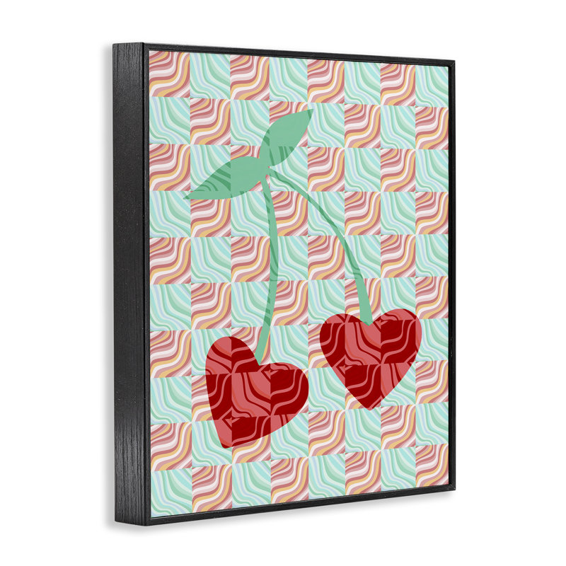 Groovy Patterned Cherries  Giclee Art by Daphne Polselli, Giclée encadrée noir minuit, H 14 po x l 11 po